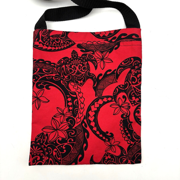 Vintage 00s Y2K Maui Island Handmade Red Tribal Turtle Print Crossbody Bag 10x8" - Picture 7 of 13